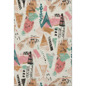 HomeRoots 5' X 8' Ivory, Black & Blush Geometric Area Rug - Washable, UV Protected & Perfect for High-Traffic Areas 694510