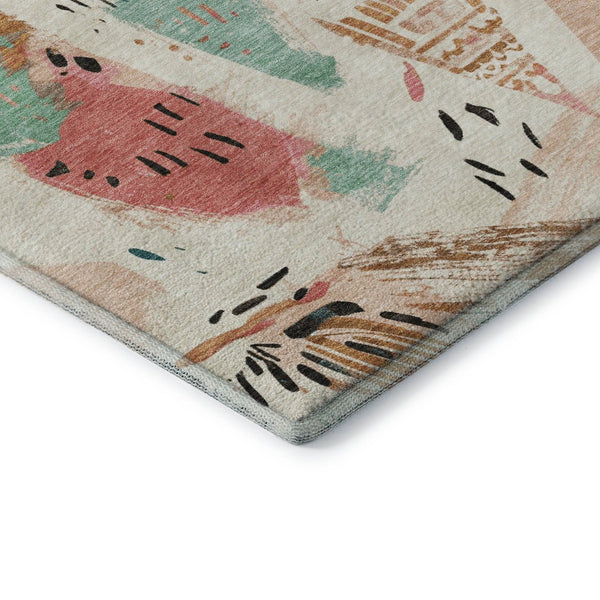 HomeRoots 8' X 8' Washable Ivory, Black & Blush Geometric Round Rug with UV Protection for Modern Spaces 694511
