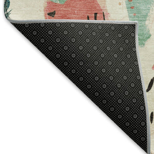 HomeRoots 9' X 12' Washable Ivory Black Blush Geometric Area Rug with UV Protection for Stylish Homes 694513