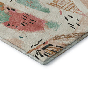 HomeRoots 9' X 12' Washable Ivory Black Blush Geometric Area Rug with UV Protection for Stylish Homes 694513