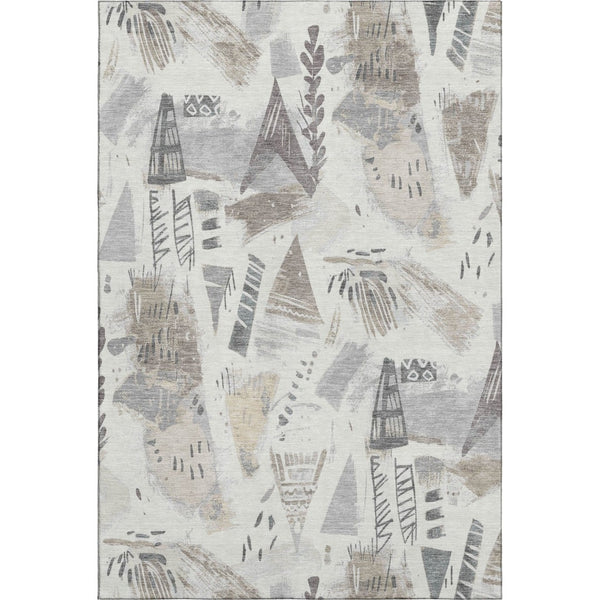 HomeRoots 5' X 8' Linen Ivory & Gray Geometric Washable Area Rug - Durable, UV-Protected, Stylish & Easy-Care 694516