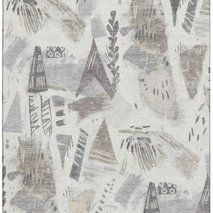 HomeRoots 5' X 8' Linen Ivory & Gray Geometric Washable Area Rug - Durable, UV-Protected, Stylish & Easy-Care 694516
