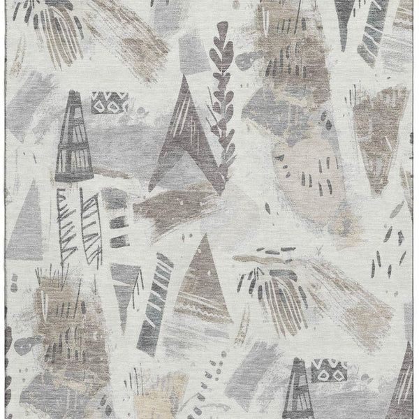HomeRoots 5' X 8' Linen Ivory & Gray Geometric Washable Area Rug - Durable, UV-Protected, Stylish & Easy-Care 694516