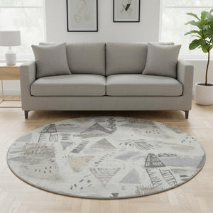 HomeRoots 8' X 8' Washable Round Rug in Linen Ivory & Gray - Durable, UV-Protected, Stylish for Any Space 694517