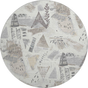 HomeRoots 8' X 8' Washable Round Rug in Linen Ivory & Gray - Durable, UV-Protected, Stylish for Any Space 694517