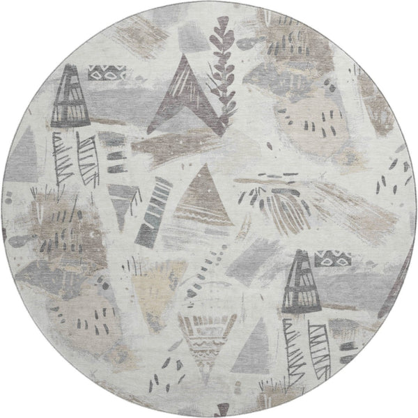 HomeRoots 8' X 8' Washable Round Rug in Linen Ivory & Gray - Durable, UV-Protected, Stylish for Any Space 694517