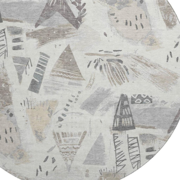 HomeRoots 8' X 8' Washable Round Rug in Linen Ivory & Gray - Durable, UV-Protected, Stylish for Any Space 694517
