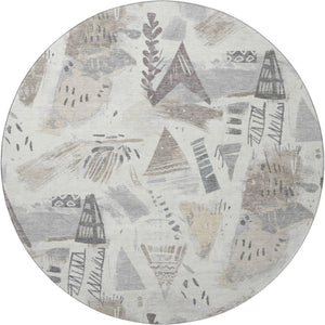 HomeRoots 8' X 8' Washable Round Rug in Linen Ivory & Gray - Durable, UV-Protected, Stylish for Any Space 694517