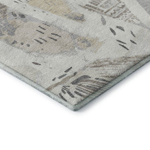HomeRoots 8' Stylish Geometric Washable Area Rug in Linen Ivory & Gray - Stain Resistant & UV Protected Decor 694518