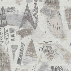 HomeRoots 8' Stylish Geometric Washable Area Rug in Linen Ivory & Gray - Stain Resistant & UV Protected Decor 694518