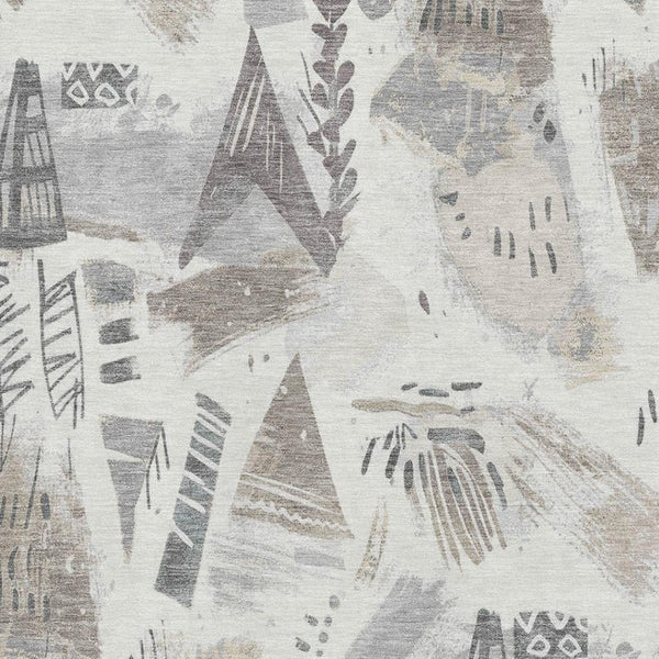 HomeRoots 8' Stylish Geometric Washable Area Rug in Linen Ivory & Gray - Stain Resistant & UV Protected Decor 694518