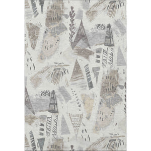 HomeRoots 8' Stylish Geometric Washable Area Rug in Linen Ivory & Gray - Stain Resistant & UV Protected Decor 694518