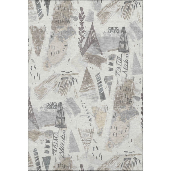 HomeRoots 8' Stylish Geometric Washable Area Rug in Linen Ivory & Gray - Stain Resistant & UV Protected Decor 694518