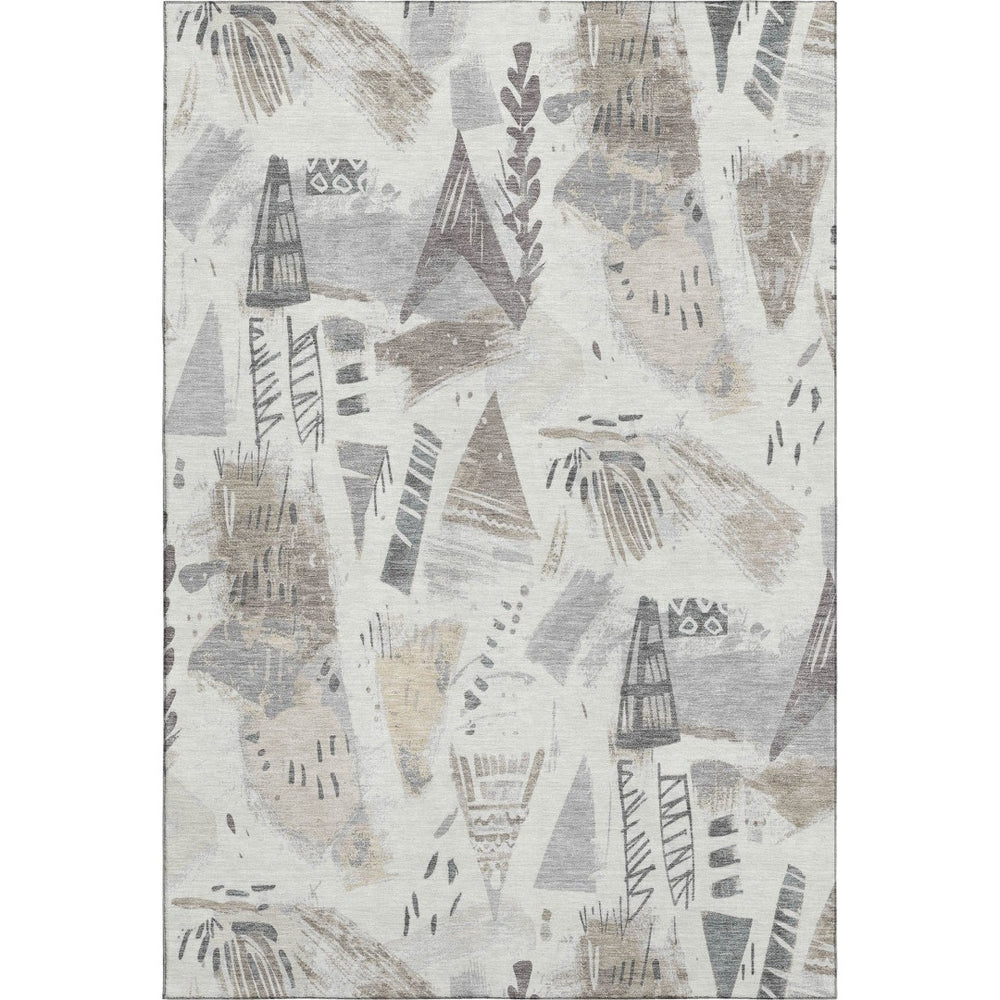 HomeRoots 9' X 12' Linen Ivory & Gray Geometric Area Rug - Washable, UV Protected, Durable for High-Traffic Homes 694519