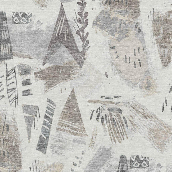 HomeRoots 10' X 14' Linen Ivory and Gray Geometric Washable Area Rug - Durable, UV-Protected & Stylishly Modern 694520