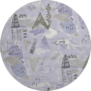 HomeRoots 8' X 8' Round Geometric Washable Rug in Lavender, Ivory & Gray - UV Protected for Indoor & Outdoor Use 694523