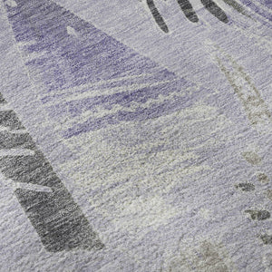 HomeRoots 8' X 8' Round Geometric Washable Rug in Lavender, Ivory & Gray - UV Protected for Indoor & Outdoor Use 694523