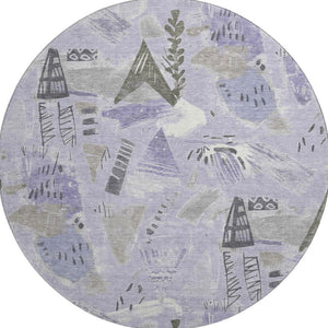 HomeRoots 8' X 8' Round Geometric Washable Rug in Lavender, Ivory & Gray - UV Protected for Indoor & Outdoor Use 694523