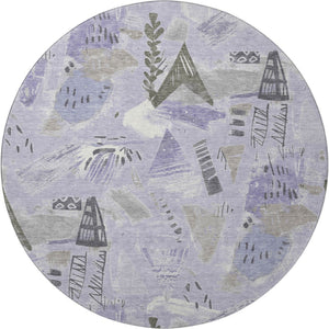 HomeRoots 8' X 8' Round Geometric Washable Rug in Lavender, Ivory & Gray - UV Protected for Indoor & Outdoor Use 694523