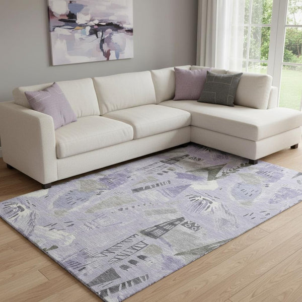 HomeRoots 8' Lavender Ivory and Gray Geometric Washable Area Rug - Durable, Stylish & UV Protected for Any Room 694524