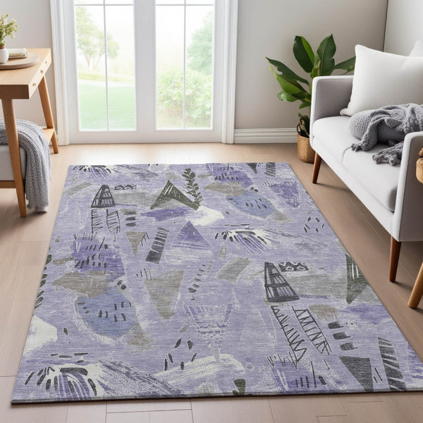 HomeRoots 8' Lavender Ivory and Gray Geometric Washable Area Rug - Durable, Stylish & UV Protected for Any Room 694524