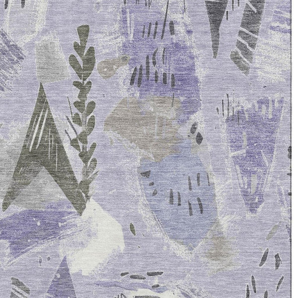HomeRoots 8' Lavender Ivory and Gray Geometric Washable Area Rug - Durable, Stylish & UV Protected for Any Room 694524
