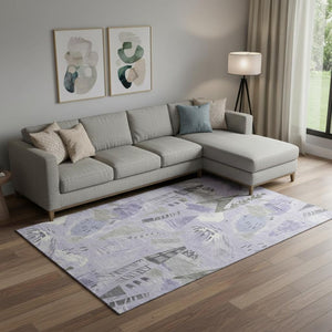 HomeRoots 9' x 12' Modern Lavender, Ivory & Gray Geometric Washable Area Rug with UV Protection & Non-Slip Backing 694525