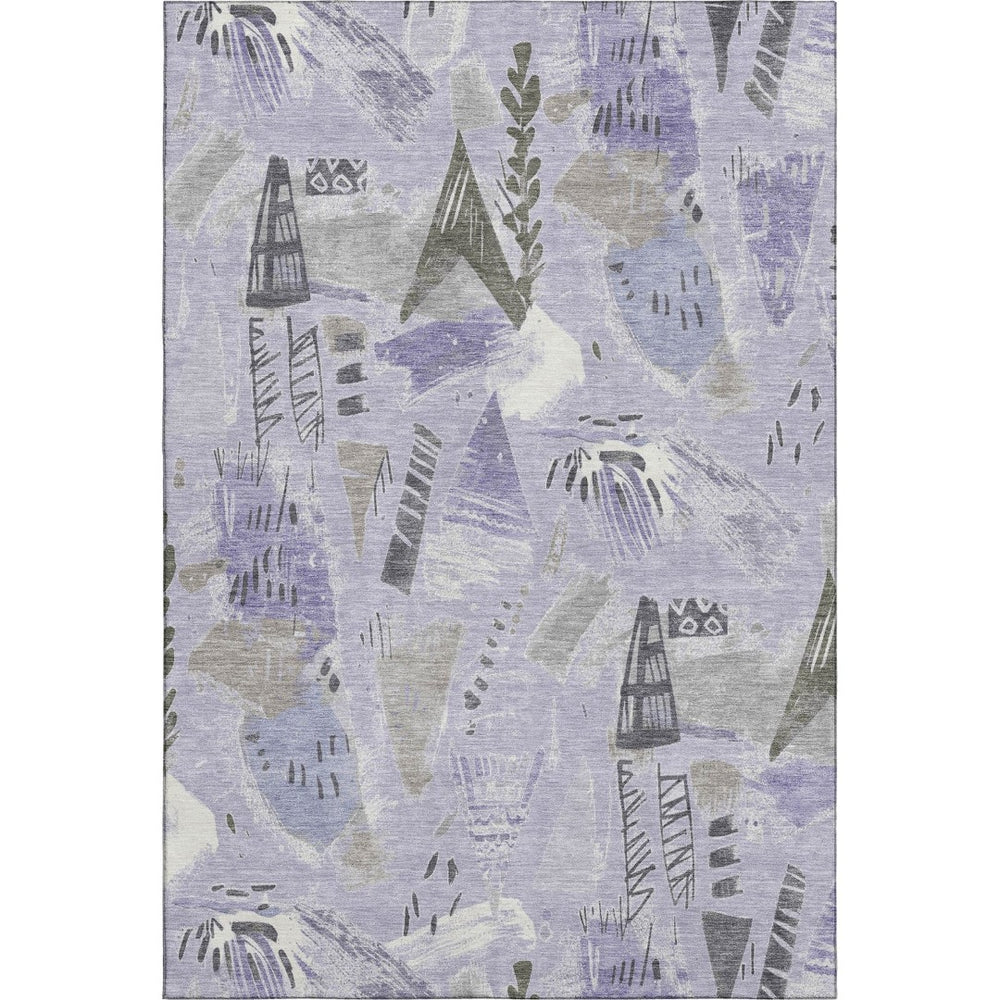 HomeRoots 9' x 12' Modern Lavender, Ivory & Gray Geometric Washable Area Rug with UV Protection & Non-Slip Backing 694525