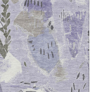 HomeRoots 9' x 12' Modern Lavender, Ivory & Gray Geometric Washable Area Rug with UV Protection & Non-Slip Backing 694525