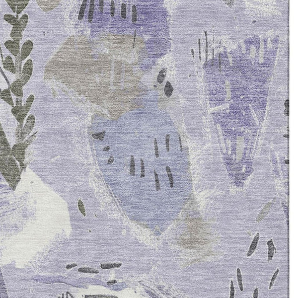 HomeRoots 9' x 12' Modern Lavender, Ivory & Gray Geometric Washable Area Rug with UV Protection & Non-Slip Backing 694525