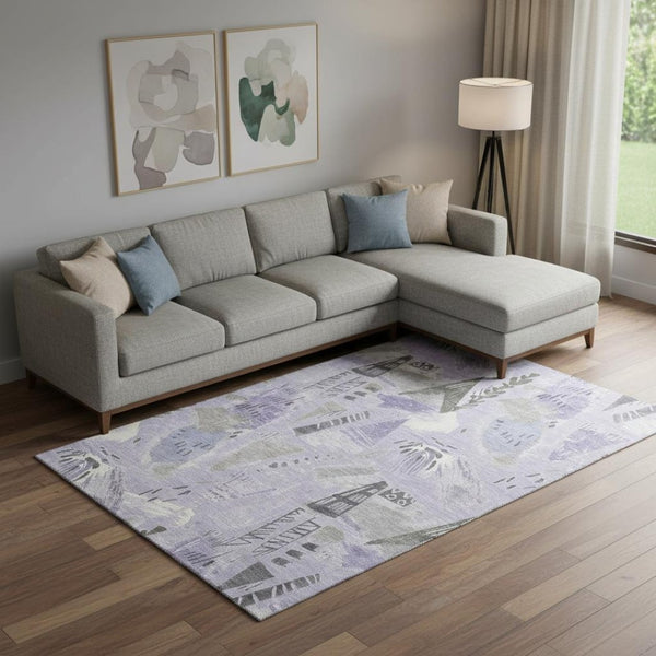 HomeRoots 10' X 14' Stylish Lavender, Ivory & Gray Geometric Washable Area Rug with UV Protection for Homes 694526