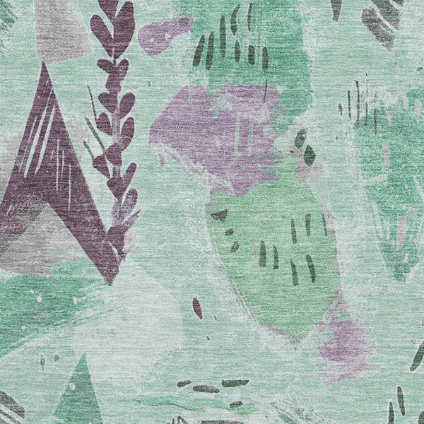 HomeRoots 5' X 8' Modern Geometric Washable Area Rug in Aqua Teal Green - Soft, Durable, UV-Protected Design! 694528