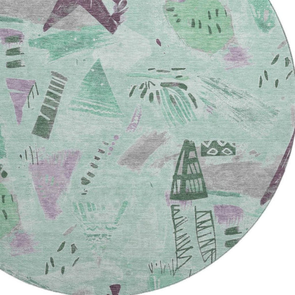 HomeRoots 8' X 8' Modern Geometric Washable Round Rug in Pale Aqua, Teal & Green with UV Protection & Durability 694529