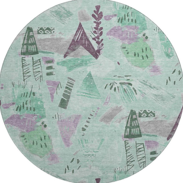 HomeRoots 8' X 8' Modern Geometric Washable Round Rug in Pale Aqua, Teal & Green with UV Protection & Durability 694529