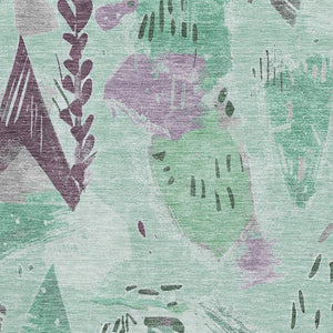 HomeRoots 8' Pale Aqua, Teal & Green Geometric Area Rug – Washable, UV-Protected, Durable for High-Traffic Homes 694530