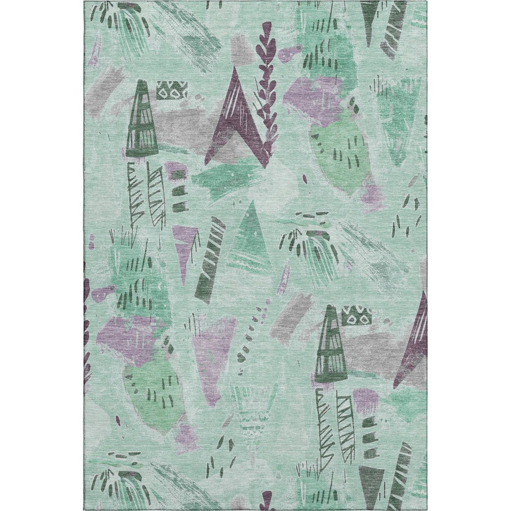 HomeRoots 9' X 12' Geometric Area Rug in Pale Aqua, Teal & Green - Washable, UV-Protected, Pet-Friendly Design 694531