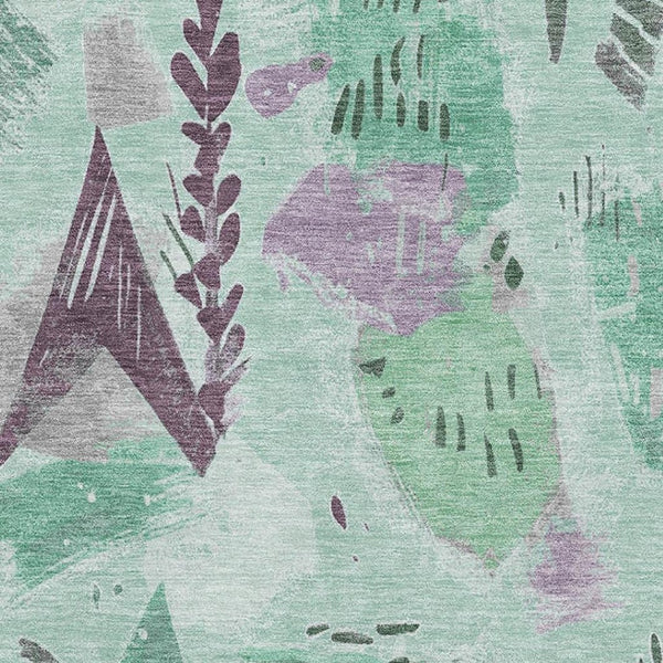 HomeRoots 9' X 12' Geometric Area Rug in Pale Aqua, Teal & Green - Washable, UV-Protected, Pet-Friendly Design 694531
