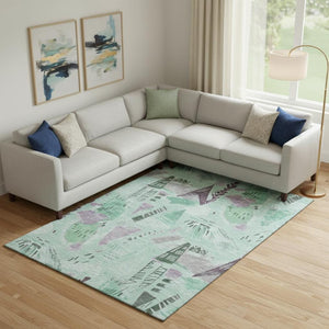 HomeRoots 10' X 14' Modern Aqua Green Geometric Area Rug - Washable, UV Protected, Perfect for High Traffic Spaces 694532