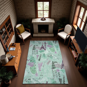 HomeRoots 10' X 14' Modern Aqua Green Geometric Area Rug - Washable, UV Protected, Perfect for High Traffic Spaces 694532