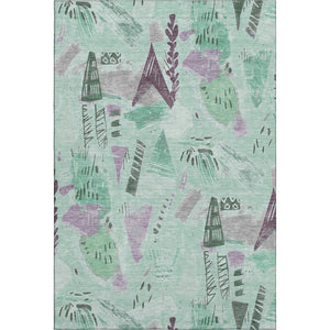 HomeRoots 10' X 14' Modern Aqua Green Geometric Area Rug - Washable, UV Protected, Perfect for High Traffic Spaces 694532