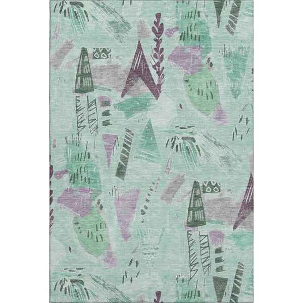 HomeRoots 10' X 14' Modern Aqua Green Geometric Area Rug - Washable, UV Protected, Perfect for High Traffic Spaces 694532
