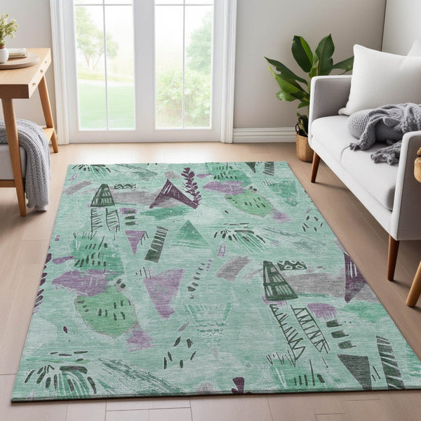 HomeRoots 10' X 14' Modern Aqua Green Geometric Area Rug - Washable, UV Protected, Perfect for High Traffic Spaces 694532