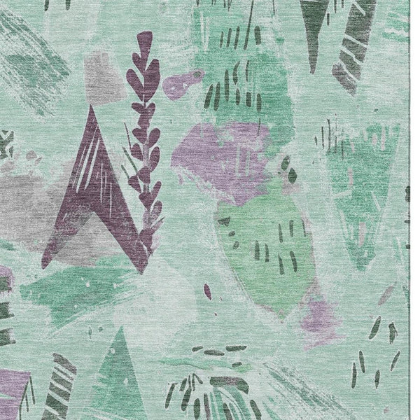 HomeRoots 10' X 14' Modern Aqua Green Geometric Area Rug - Washable, UV Protected, Perfect for High Traffic Spaces 694532