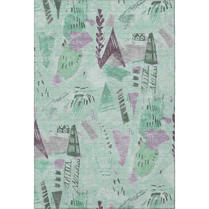HomeRoots 10' X 14' Modern Aqua Green Geometric Area Rug - Washable, UV Protected, Perfect for High Traffic Spaces 694532