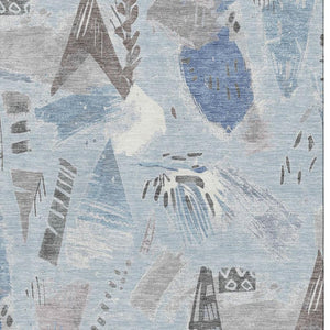 HomeRoots 8' Sky Blue Area Rug - Modern Geometric Design with Washable Durability & UV Protection for Homes 694536
