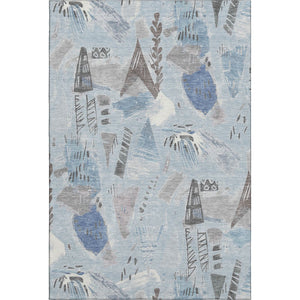 HomeRoots 9' X 12' Sky Blue Taupe Ivory Geometric Area Rug - Washable, UV Protected, Stylish & Durable for Homes 694537