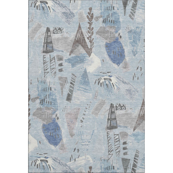 HomeRoots 9' X 12' Sky Blue Taupe Ivory Geometric Area Rug - Washable, UV Protected, Stylish & Durable for Homes 694537
