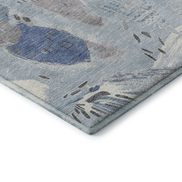 HomeRoots 9' X 12' Sky Blue Taupe Ivory Geometric Area Rug - Washable, UV Protected, Stylish & Durable for Homes 694537