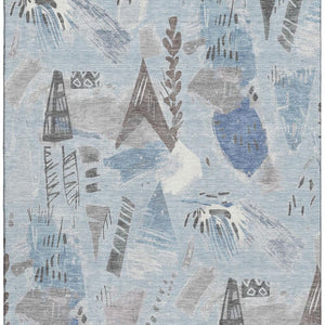 HomeRoots 9' X 12' Sky Blue Taupe Ivory Geometric Area Rug - Washable, UV Protected, Stylish & Durable for Homes 694537