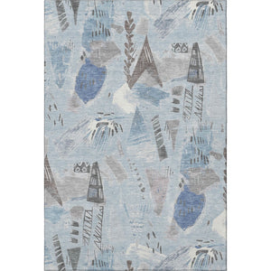 HomeRoots 9' X 12' Sky Blue Taupe Ivory Geometric Area Rug - Washable, UV Protected, Stylish & Durable for Homes 694537